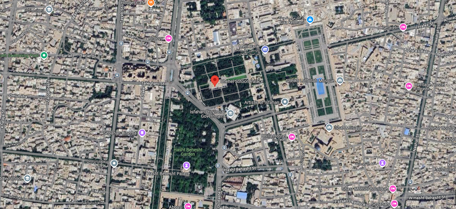 نقشه گوگل مپ کاخ چهل ستون در شهر اصفهان 4153743674